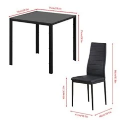 Ansley&HosHo Small Kitchen Table And Chairs Set For 2, 3-Piece Modern Glass Dining Room Table Set, Black Square Kitchen Table And 2 Black Leather Chairs For Home, Living Room, Dinette, Restaurant 21 Ansley&HosHo Small Kitchen Table And Chairs Set For 2, 3-Piece Modern Glass Dining Room Table Set, Black Square Kitchen Table And 2 Black Leather Chairs For Home, Living Room, Dinette, Restaurant -Home Table Chair Store 41Utp3LDUgL