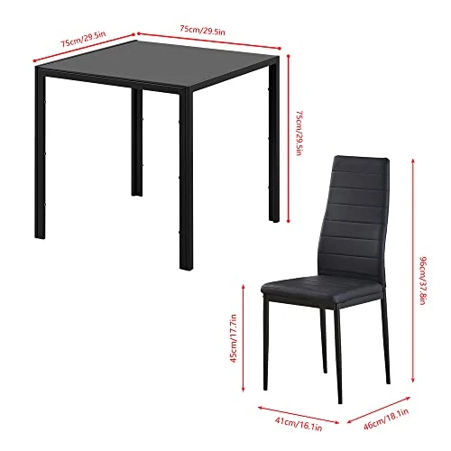 Ansley&HosHo Small Kitchen Table And Chairs Set For 2, 3-Piece Modern Glass Dining Room Table Set, Black Square Kitchen Table And 2 Black Leather Chairs For Home, Living Room, Dinette, Restaurant 7 Ansley&HosHo Small Kitchen Table And Chairs Set For 2, 3-Piece Modern Glass Dining Room Table Set, Black Square Kitchen Table And 2 Black Leather Chairs For Home, Living Room, Dinette, Restaurant - Image 5