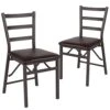 EMMA + OLIVER 2 Pack Ladder Back Metal Folding Chair With Brown Vinyl Seat