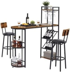 GNIXUU Bistro Table And Chairs Set Of 2, Kitchen Dining Bar Table With Counter Height Barstools, Industrial Pub Table Set With Wine Rack And Side Storage 13 GNIXUU Bistro Table And Chairs Set Of 2, Kitchen Dining Bar Table With Counter Height Barstools, Industrial Pub Table Set With Wine Rack And Side Storage -Home Table Chair Store 41VOiO7GDL. AC