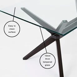 Uptown Club Dining Table With Tempered Glass Top, Elegant Statement Piece For Contemporary Home, 63" X 36", Dark-Walnut -Home Table Chair Store 41Vt41iPvTL