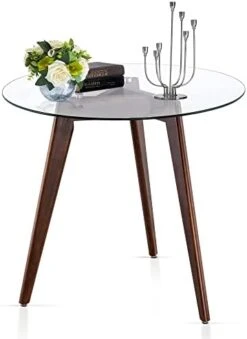 Ivinta Round Glass Dining Table, Modern Leisure Table With Wood Legs For Kitchen Dining Room Living Room, Accent Table Small Tea Table For 2, Space Saving, 31.5 Inch -Home Table Chair Store 41WB7NW6XVL. AC