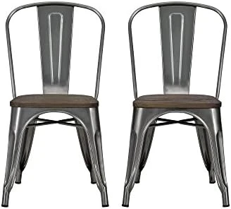 DHP Fusion Metal Wood Seat, Silver, Set Of 2, Dining Chair 11 DHP Fusion Metal Wood Seat, Silver, Set Of 2, Dining Chair - Image 9
