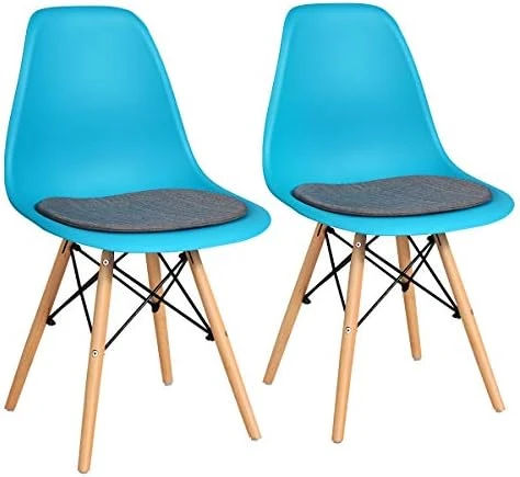 Giantex Dining DSW Chairs With Linen Cushion, Modern Mid Century Shell Chairs W/Wood Legs, Removable Fabric Upholstered Seat, Armless Side Chairs For Dining Room Living Room Kitchen (2, Blue) 8 Giantex Dining DSW Chairs With Linen Cushion, Modern Mid Century Shell Chairs W/Wood Legs, Removable Fabric Upholstered Seat, Armless Side Chairs For Dining Room Living Room Kitchen (2, Blue) - Image 6