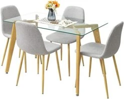 Bacyion 47" Dining Table Set For 4-5 Piece Kitchen Table And Chair, Rectangle Tempered Glass Table With 4 Faux Leather Side Chairs, Modern Dining Room Table Set For Dining Room, Kitchen, Deep Grey 23 Bacyion 47" Dining Table Set For 4-5 Piece Kitchen Table And Chair, Rectangle Tempered Glass Table With 4 Faux Leather Side Chairs, Modern Dining Room Table Set For Dining Room, Kitchen, Deep Grey -Home Table Chair Store 41Wju3gVwGL. AC