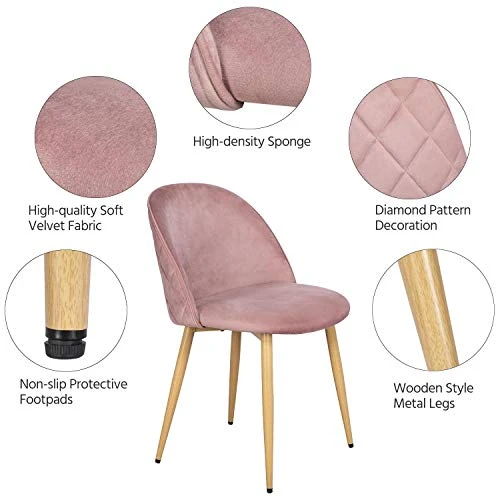 Yaheetech Dining Chairs Kitchen Chairs Living Room Chairs Vanity Chairs Upholstered Side Chairs Makeup Chairs With Soft Velvet Seat Backrest And Wooden Style Metal Legs Set Of 4, Pink 4 Yaheetech Dining Chairs Kitchen Chairs Living Room Chairs Vanity Chairs Upholstered Side Chairs Makeup Chairs With Soft Velvet Seat Backrest And Wooden Style Metal Legs Set Of 4, Pink - Image 2