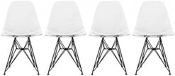 2xhome Set Of 4 White Mid Century Modern Design Industrial Plastic Chair Side No Arms Dark Black Wire Chrome Base With Back Eiffel Molded Shell Dining Chairs Living Room Accent Work Desk Bedroom -Home Table Chair Store 41XWjyXrI L. AC