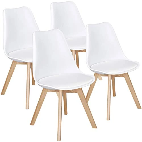 Topeakmart Dining Chairs DSW Chair Shell Armless Chairs With Beech Wood Legs And Soft Padded Mid Century Modern Side Chair Dining Room Living Room Bedroom Kitchen Chairs White, Set Of 4 3 Topeakmart Dining Chairs DSW Chair Shell Armless Chairs With Beech Wood Legs And Soft Padded Mid Century Modern Side Chair Dining Room Living Room Bedroom Kitchen Chairs White, Set Of 4