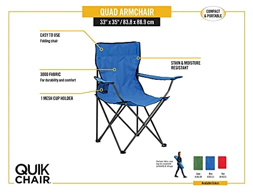 Quik Chair Portable Folding Chair With Arm Rest Cup Holder And Carrying And Storage Bag 6 Quik Chair Portable Folding Chair With Arm Rest Cup Holder And Carrying And Storage Bag - Image 4