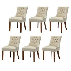 UDAX Upholstered Dining Chairs With Arms, Set Of 6, Dining Room Chairs With Solid Wood Legs And Tufted Backrest(Linen+Beige)