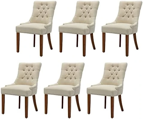 UDAX Upholstered Dining Chairs With Arms, Set Of 6, Dining Room Chairs With Solid Wood Legs And Tufted Backrest(Linen+Beige) 13 UDAX Upholstered Dining Chairs With Arms, Set Of 6, Dining Room Chairs With Solid Wood Legs And Tufted Backrest(Linen+Beige) - Image 11
