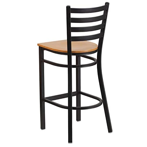 Flash Furniture HERCULES Series Black Ladder Back Metal Restaurant Barstool - Natural Wood Seat 7 Flash Furniture HERCULES Series Black Ladder Back Metal Restaurant Barstool - Natural Wood Seat - Image 5