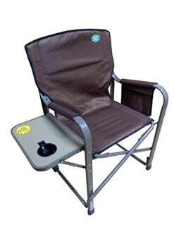 EEZ RV Products Heavy Duty High-Back Folding Director's Chair W/Side Table & Storage Bag - (Brown)