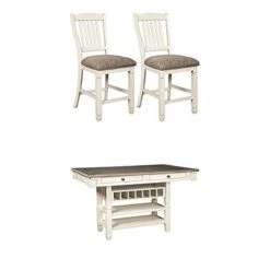 Signature Design By Ashley D647-124 Bolanburg Upholstered Bar Stool (Set Of 2), Antique White With Bolanburg Counter Height Dining Room Table - Antique White
