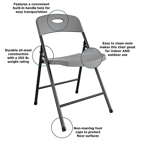 CoscoProducts COSCO Solid Resin Folding Chair, Gray, Pack Of 4 7 CoscoProducts COSCO Solid Resin Folding Chair, Gray, Pack Of 4 - Image 5