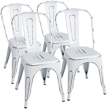 Furmax Metal Chairs Indoor/Outdoor Use Stackable Chic Dining Bistro Cafe Side Chairs Set Of 4 (Distressed White) 8 Furmax Metal Chairs Indoor/Outdoor Use Stackable Chic Dining Bistro Cafe Side Chairs Set Of 4 (Distressed White) - Image 6