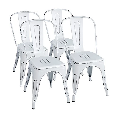 Furmax Metal Chairs Indoor/Outdoor Use Stackable Chic Dining Bistro Cafe Side Chairs Set Of 4 (Distressed White) 3 Furmax Metal Chairs Indoor/Outdoor Use Stackable Chic Dining Bistro Cafe Side Chairs Set Of 4 (Distressed White)