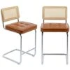ONEVOG Island Rattan Chairs, Faux Leathe Seating Kitchen Counter Height (24 Inch) Bastool With Sturdy Frame Chrome Legs, Dining Room Home Kitchen Stools Set Of 2 (Brown) -Home Table Chair Store 41ZX2RoOzLL
