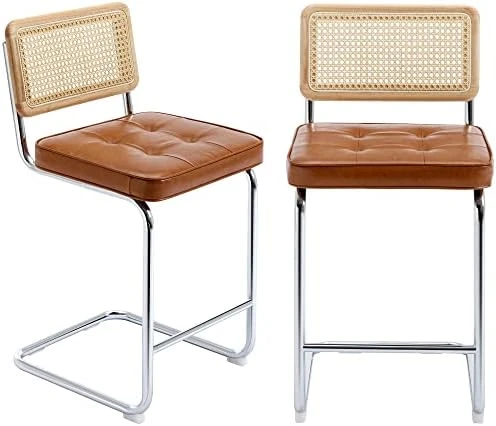 ONEVOG Island Rattan Chairs, Faux Leathe Seating Kitchen Counter Height (24 Inch) Bastool With Sturdy Frame Chrome Legs, Dining Room Home Kitchen Stools Set Of 2 (Brown) 9 ONEVOG Island Rattan Chairs, Faux Leathe Seating Kitchen Counter Height (24 Inch) Bastool With Sturdy Frame Chrome Legs, Dining Room Home Kitchen Stools Set Of 2 (Brown) - Image 7