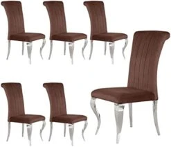 AZhome Dining Chairs Set Of 4, Beige Velvet Upholstered Dining Room Chairs With Silver Mirrored Stainless Steel Cabriole Legs -Home Table Chair Store 41a4CkKNtrL. AC