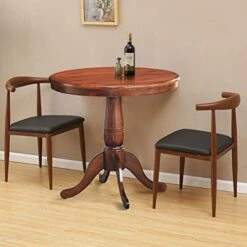 KOTEK 32 Inch Round Dining Table, Solid Wood Pedestal Table, Kitchen Dinner Table, Bistro Dining Table For Bar, Kitchen, Dining Room, Restaurant, Walnut -Home Table Chair Store 41a4d5rOlpL