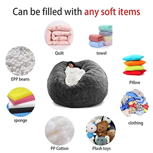 HWIVGKU Bean Bag Chairs, Giant Bean Bag Chair For Adults, 4ftbean Bag CoverComfyBean Bag Bed (No Filler, Cover Only) Fluffy Lazy Sofa (White), 4ft(120 * 65cm) 6 HWIVGKU Bean Bag Chairs, Giant Bean Bag Chair For Adults, 4ftbean Bag CoverComfyBean Bag Bed (No Filler, Cover Only) Fluffy Lazy Sofa (White), 4ft(120 * 65cm) - Image 4