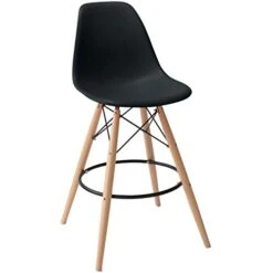 2xhome - Set Of Two (2) -Black- 25" Seat Height Molded Plastic Modern Counter Stools With Backs And Armless Natural Legs Wood Eiffel Legs Dowel-Leg 22 2xhome - Set Of Two (2) -Black- 25" Seat Height Molded Plastic Modern Counter Stools With Backs And Armless Natural Legs Wood Eiffel Legs Dowel-Leg -Home Table Chair Store 41b1e25XOrL