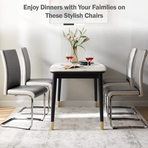 SICOTAS Dining Chairs Set Of 2 - Modern Kitchen Chairs Faux Leather, High Back Dining Room Chairs With Metal Base, Upholstered Dinner Chairs, 2 PCS Armless Side Chair For Dining Room And Kitchen, Grey 7 SICOTAS Dining Chairs Set Of 2 - Modern Kitchen Chairs Faux Leather, High Back Dining Room Chairs With Metal Base, Upholstered Dinner Chairs, 2 PCS Armless Side Chair For Dining Room And Kitchen, Grey - Image 6