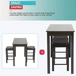 Dining Table Set 3 Pcs Dining Set Bar Dining Table And Chairs Set With 2 Faux Leather Bar Stools Bar Kitchen Counter With Bar Chairs Kitchen Living Room Party Room For Small Spaces, Brown 8 Dining Table Set 3 Pcs Dining Set Bar Dining Table And Chairs Set With 2 Faux Leather Bar Stools Bar Kitchen Counter With Bar Chairs Kitchen Living Room Party Room For Small Spaces, Brown -Home Table Chair Store 41bBHt2roUS