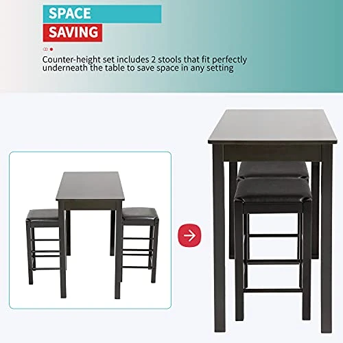 Dining Table Set 3 Pcs Dining Set Bar Dining Table And Chairs Set With 2 Faux Leather Bar Stools Bar Kitchen Counter With Bar Chairs Kitchen Living Room Party Room For Small Spaces, Brown 5 Dining Table Set 3 Pcs Dining Set Bar Dining Table And Chairs Set With 2 Faux Leather Bar Stools Bar Kitchen Counter With Bar Chairs Kitchen Living Room Party Room For Small Spaces, Brown - Image 3