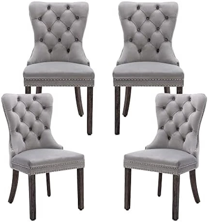 Civama Dining Chairs Set Of 6, Velvet Nikki Collection Dining Room Chair Upholstered Modern Luxury Tufted With Nailhead Trim Back Pull Ring Solid Wooden Legs, Beige 11 Civama Dining Chairs Set Of 6, Velvet Nikki Collection Dining Room Chair Upholstered Modern Luxury Tufted With Nailhead Trim Back Pull Ring Solid Wooden Legs, Beige - Image 9