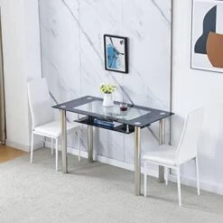 Ansley&HosHo Small Kitchen Table And Chairs Set For 2, 3-Piece Modern Glass Dining Room Table Set, Black Square Kitchen Table And 2 Black Leather Chairs For Home, Living Room, Dinette, Restaurant 30 Ansley&HosHo Small Kitchen Table And Chairs Set For 2, 3-Piece Modern Glass Dining Room Table Set, Black Square Kitchen Table And 2 Black Leather Chairs For Home, Living Room, Dinette, Restaurant -Home Table Chair Store 41bOMvwjGrL. AC