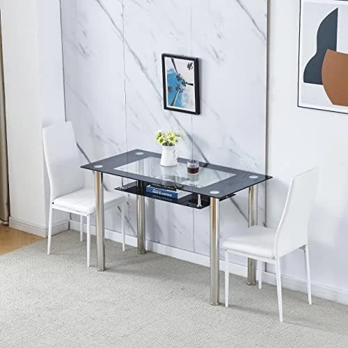 Ansley&HosHo Small Kitchen Table And Chairs Set For 2, 3-Piece Modern Glass Dining Room Table Set, Black Square Kitchen Table And 2 Black Leather Chairs For Home, Living Room, Dinette, Restaurant 16 Ansley&HosHo Small Kitchen Table And Chairs Set For 2, 3-Piece Modern Glass Dining Room Table Set, Black Square Kitchen Table And 2 Black Leather Chairs For Home, Living Room, Dinette, Restaurant - Image 14