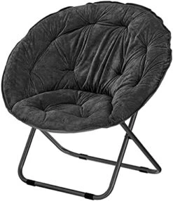 MDesign Urban Papasan Folding Moon Chair - Large Saucer UFO Chair With Collapsible Metal Frame - Fuzzy Foldable Dish Seat For Home Office, Living Room, Dorm Room, And Bedroom - Black -Home Table Chair Store 41bSpJLsBfL. AC