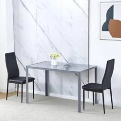 Ansley&HosHo Small Kitchen Table And Chairs Set For 2, 3-Piece Modern Glass Dining Room Table Set, Black Square Kitchen Table And 2 Black Leather Chairs For Home, Living Room, Dinette, Restaurant 26 Ansley&HosHo Small Kitchen Table And Chairs Set For 2, 3-Piece Modern Glass Dining Room Table Set, Black Square Kitchen Table And 2 Black Leather Chairs For Home, Living Room, Dinette, Restaurant -Home Table Chair Store 41bbW5a0ZQL. AC