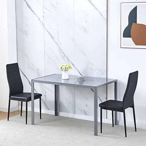 Ansley&HosHo Small Kitchen Table And Chairs Set For 2, 3-Piece Modern Glass Dining Room Table Set, Black Square Kitchen Table And 2 Black Leather Chairs For Home, Living Room, Dinette, Restaurant 12 Ansley&HosHo Small Kitchen Table And Chairs Set For 2, 3-Piece Modern Glass Dining Room Table Set, Black Square Kitchen Table And 2 Black Leather Chairs For Home, Living Room, Dinette, Restaurant - Image 10