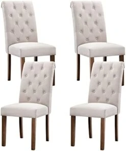 COLAMY Tufted Dining Chairs Set Of 4, Upholstered Parsons Dining Room Chairs, Fabric Kitchen Side Chair With Wood Legs - Dark Beige -Home Table Chair Store 41cKllcPChL. AC