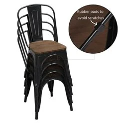 Yaheetech 18 Inch Classic Iron Metal Dining Chair With Wood Top/Seat Indoor-Outdoor Use Chic Dining Bistro Cafe Side Barstool Bar Chair Coffee Chair Set Of 4 Black -Home Table Chair Store 41cKzKguFtL