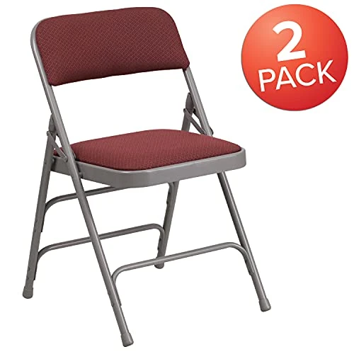 EMMA + OLIVER 2 Pack Curved Triple Braced Burgundy Patterned Fabric Metal Folding Chair 3 EMMA + OLIVER 2 Pack Curved Triple Braced Burgundy Patterned Fabric Metal Folding Chair
