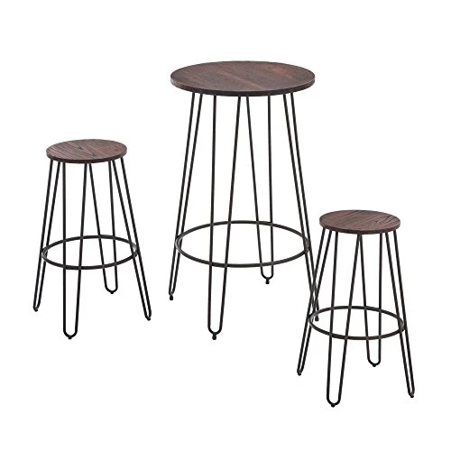 NOBPEINT 3 Piece Bar Table Set 2 Stools Bistro Pub Kitchen Dining Furniture, Rustic Brown 3 NOBPEINT 3 Piece Bar Table Set 2 Stools Bistro Pub Kitchen Dining Furniture, Rustic Brown