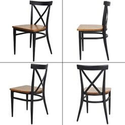 2 Set Dining Side Chairs Solid Wooden Seat And Metal Legs X Back Heavy Duty Kitchen Chairs For Restaurant Cafe Saloon, 450lbs Weight Capacity, Fully Assembled, Ergonomic Design,Black -Home Table Chair Store 41cif53VbFL
