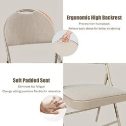 ARLIME 6 PCS Folding Chairs W/Padded Seats, Metal Folding Chair W/Upholstered Seat, Handle Hole, Steel Frame, Folding Chair For Home, Church, School, Office, Party, Courtyard Use, Beige -Home Table Chair Store 41ct6jHrEXL