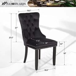 MAISON ARTS Velvet Tufted Dining Chairs Set Of 4, Upholstered Dining Room Chairs With Ring Pull Trim & Button Back Modern Dinner Chairs With Solid Wood Legs For Kitchen Dining Room (Black,4pcs) 19 MAISON ARTS Velvet Tufted Dining Chairs Set Of 4, Upholstered Dining Room Chairs With Ring Pull Trim & Button Back Modern Dinner Chairs With Solid Wood Legs For Kitchen Dining Room (Black,4pcs) -Home Table Chair Store 41cxPcN9gvL
