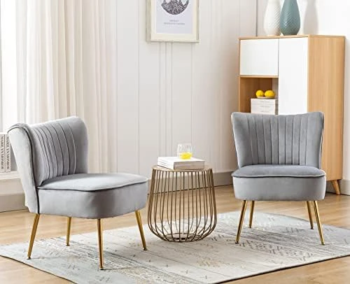 Shunzhi Velvet Accent Chairs Set Of 2 Modern Upholstered Slipper Chairs With Golden Legs Comfy Armless Wingback Side Chairs Corner Chair For Bedroom/Dining Room/Living Room/Office, Grey 8 Shunzhi Velvet Accent Chairs Set Of 2 Modern Upholstered Slipper Chairs With Golden Legs Comfy Armless Wingback Side Chairs Corner Chair For Bedroom/Dining Room/Living Room/Office, Grey - Image 6
