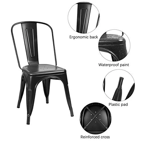 Flamaker Metal Dining Chairs Stackable Kitchen Dining Chairs Metal Chairs Bistro Cafe Side Chairs Height Restaurant Chairs Tolix Side Bar Chairs, Set Of 4 (Black) 4 Flamaker Metal Dining Chairs Stackable Kitchen Dining Chairs Metal Chairs Bistro Cafe Side Chairs Height Restaurant Chairs Tolix Side Bar Chairs, Set Of 4 (Black) - Image 2