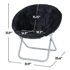 ZenStyle Faux Fur Saucer Chair, Folding Chair Soft Lounge Chair, Portable Moon Chair For Bedroom, Dorm Rooms, Apartments, Lounging, Garden And Courtyard, Black -Home Table Chair Store 41dratYlcBL
