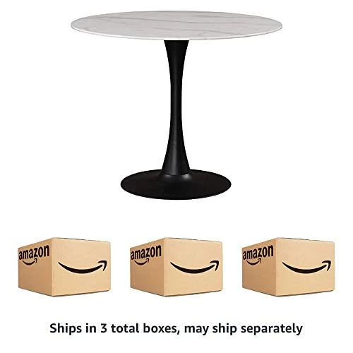 Meridian Furniture Holly Collection Modern | Contemporary Round Faux Marble Top Dining Table, 36" Wide, Matte Black Metal Base 8 Meridian Furniture Holly Collection Modern | Contemporary Round Faux Marble Top Dining Table, 36" Wide, Matte Black Metal Base - Image 6