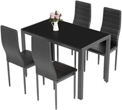 AOOU 5/7pieces Kitchen Table Set, Modern Dining Table Set W/Glass-Top Table And 4/6 Leather Upholstered Chairs For Dining Room, Kitchen, Dinette, Breakfast Nook (Black, Dinning Table With 6 Chairs) 23 AOOU 5/7pieces Kitchen Table Set, Modern Dining Table Set W/Glass-Top Table And 4/6 Leather Upholstered Chairs For Dining Room, Kitchen, Dinette, Breakfast Nook (Black, Dinning Table With 6 Chairs) -Home Table Chair Store 41e7c94SmlL. AC