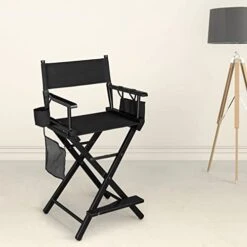 OmySalon Upgraded 24" Height Tall Director Chair Folding Artist Makeup With Replacement Cover Canvas, Storage Side Bags, Portable Footrest, Support 250 Lbs,Solid Hardwood & Polyester Black -Home Table Chair Store 41eCj7xOGFL