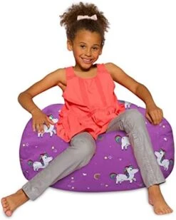 Posh Beanbags Bean Bag Chair, X-Large Machine Washable - Canvas Unicorn And Rainbows On Purple -Home Table Chair Store 41emLDR6qaL. AC